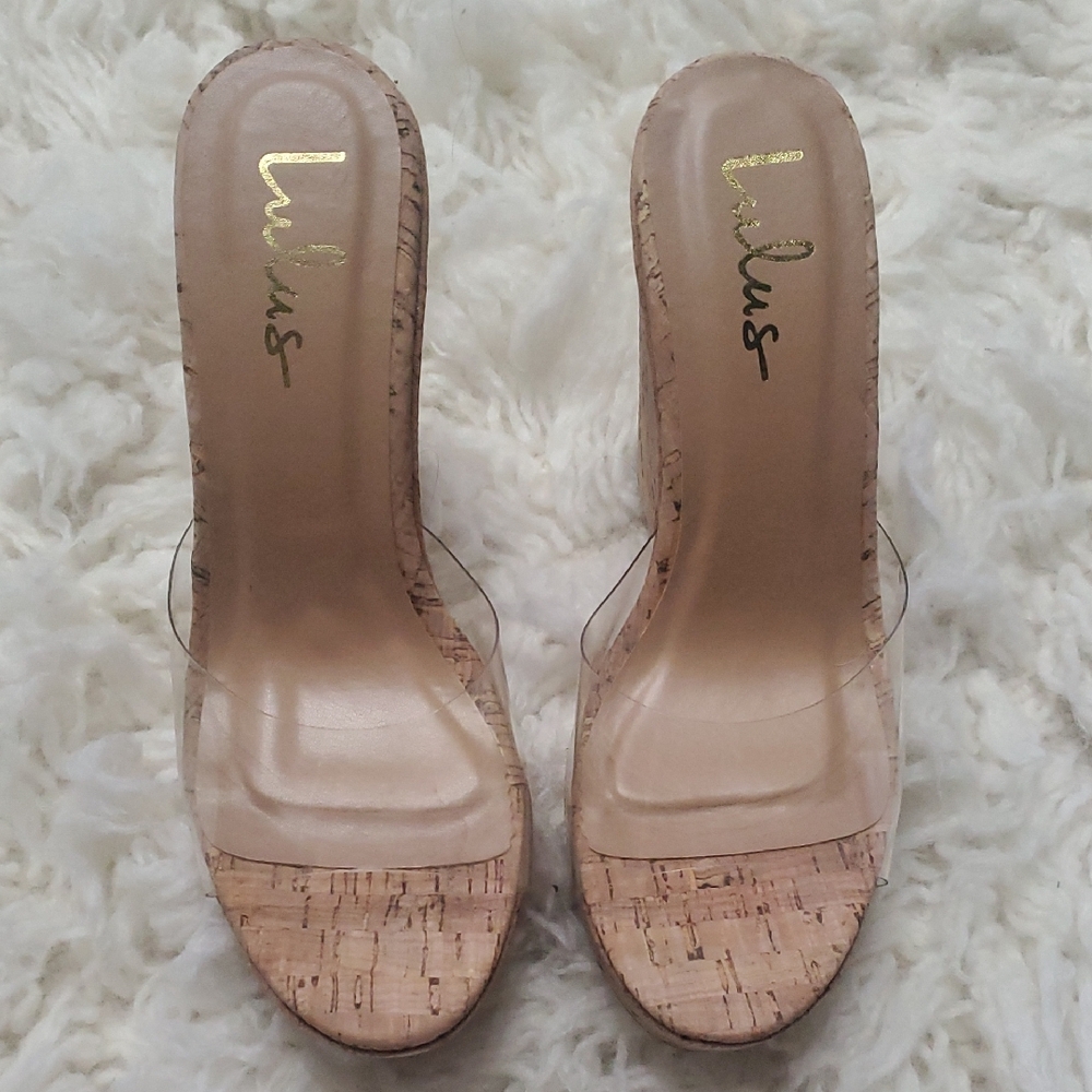 Lulu's Cork and Clear Strap Heels